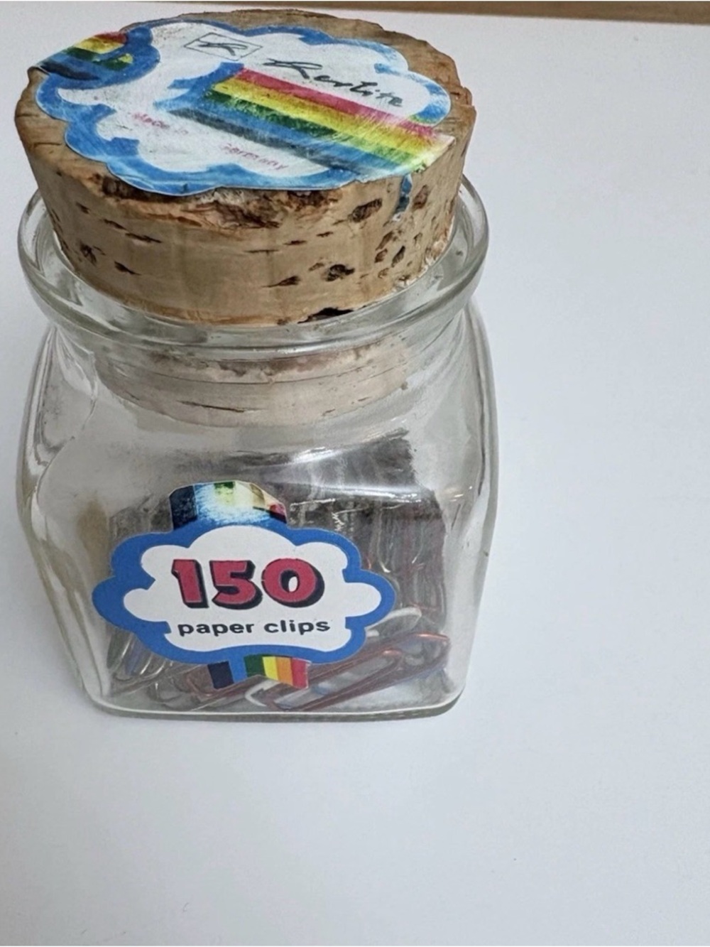 Jar of 150 Rainbow Paper Clips with Cork Lid